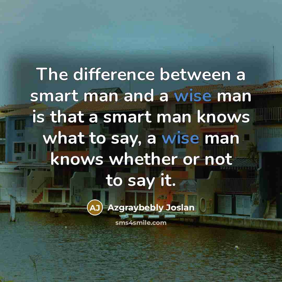 “The difference between a smart man and a wise man is that a smart man knows what to say, a wise man knows whether or not to say it.” quote by Azgraybebly Joslan