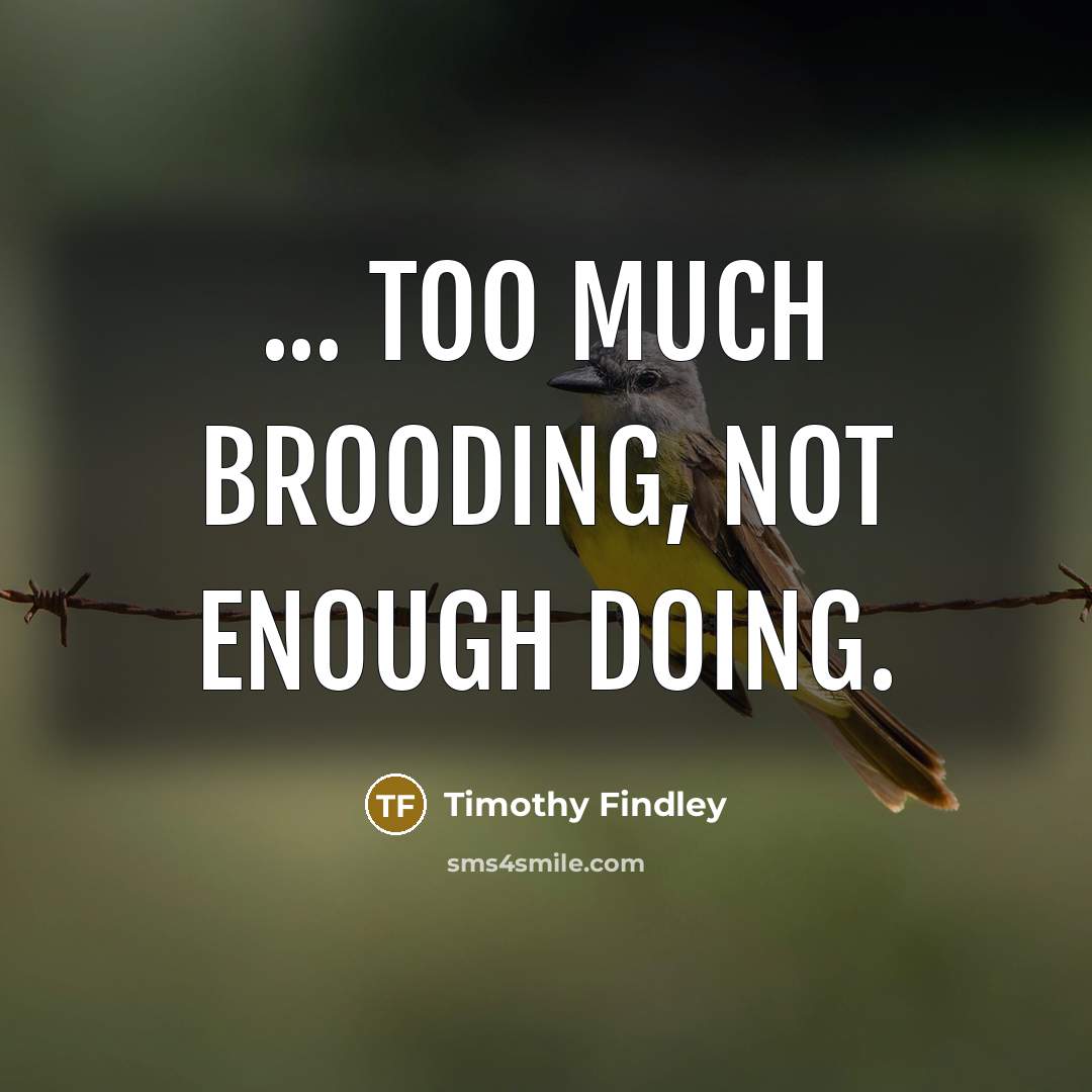 “... too much brooding, not enough doing.” quote by Timothy Findley