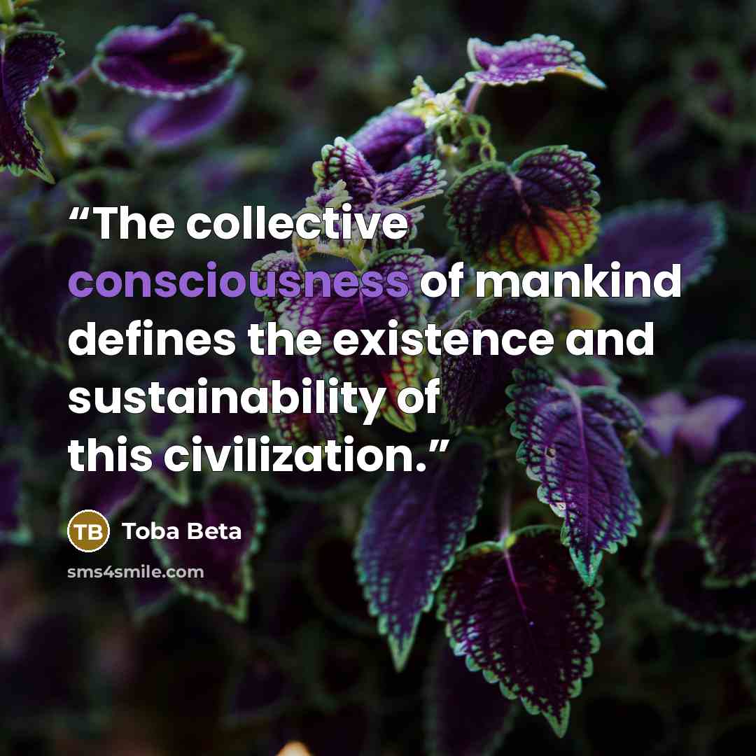 “The collective consciousness of mankind defines the existence and sustainability of this civilization.” quote by Toba Beta