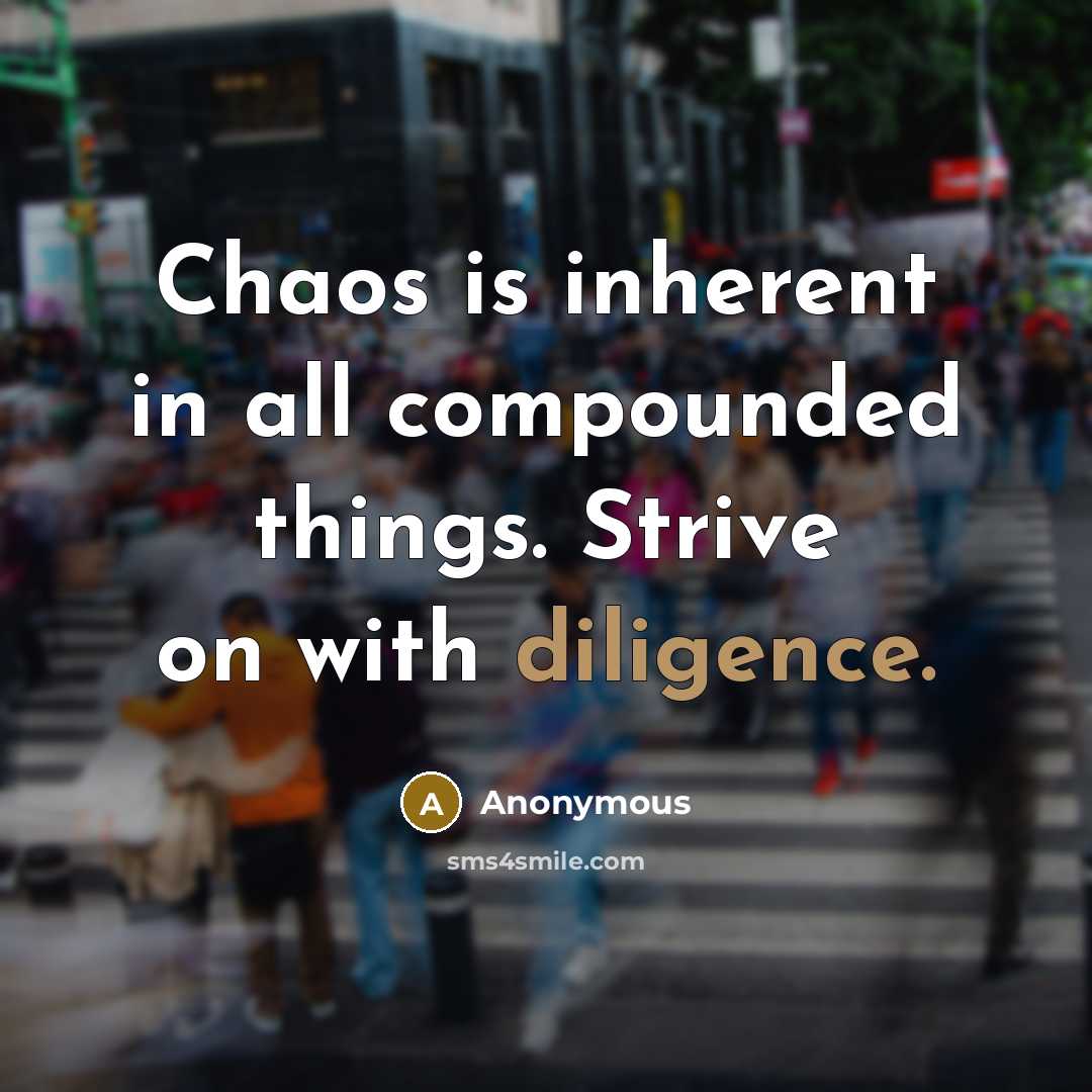 “Chaos is inherent in all compounded things. Strive on with diligence.” quote by Anonymous