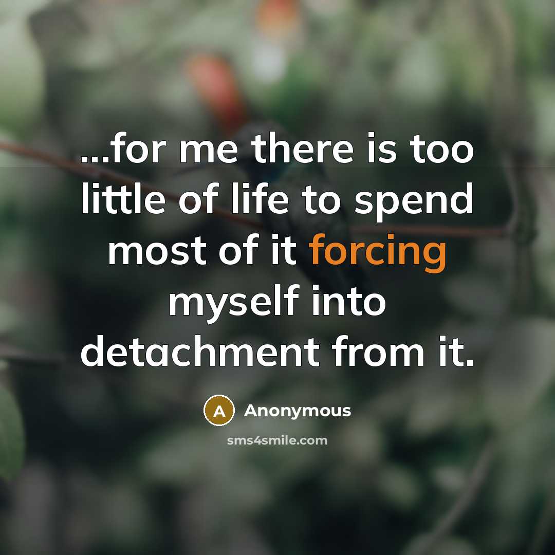 “...for me there is too little of life to spend most of it forcing myself into detachment from it.” quote by Anonymous