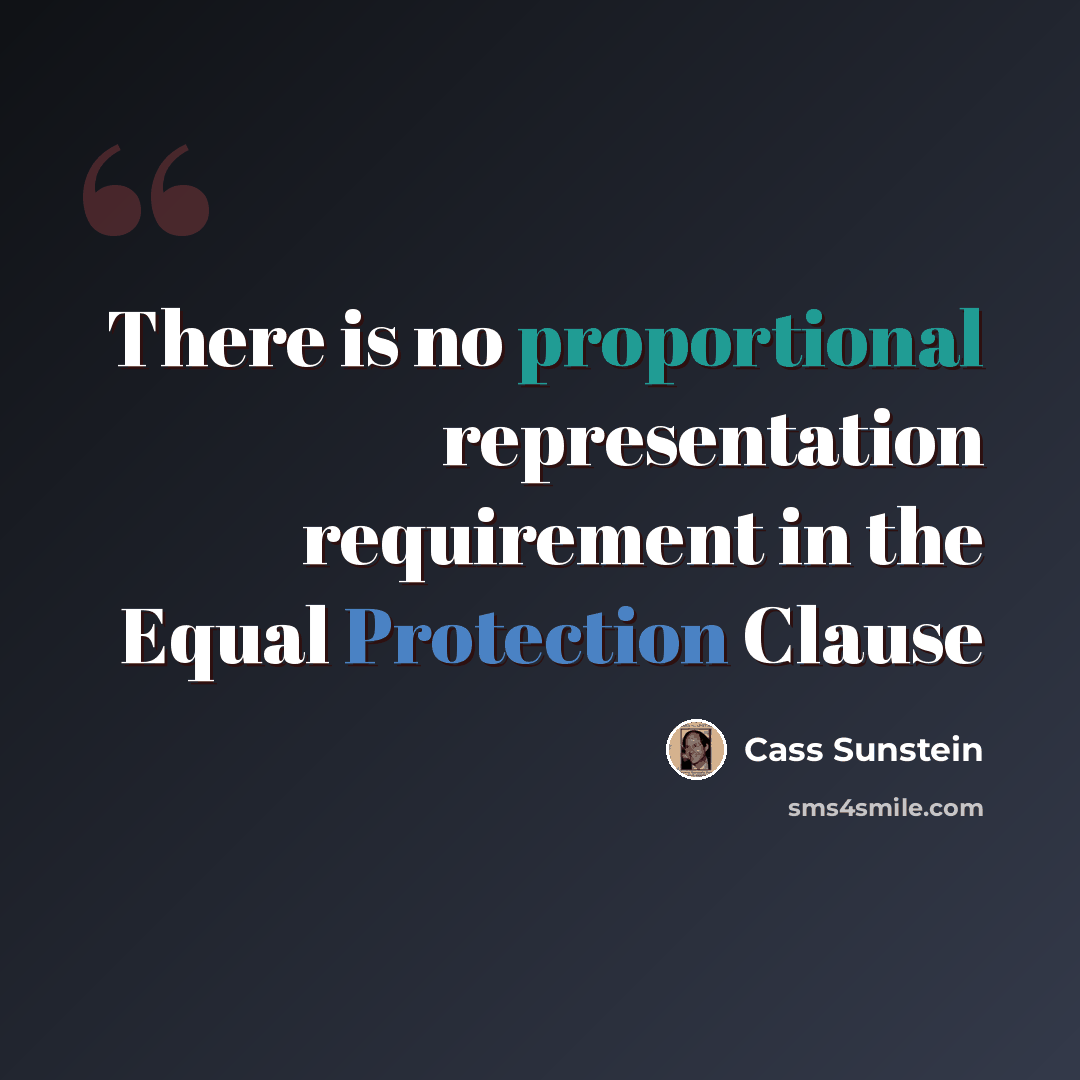 “There is no proportional representation requirement in the Equal Protection Clause” quote by Cass Sunstein
