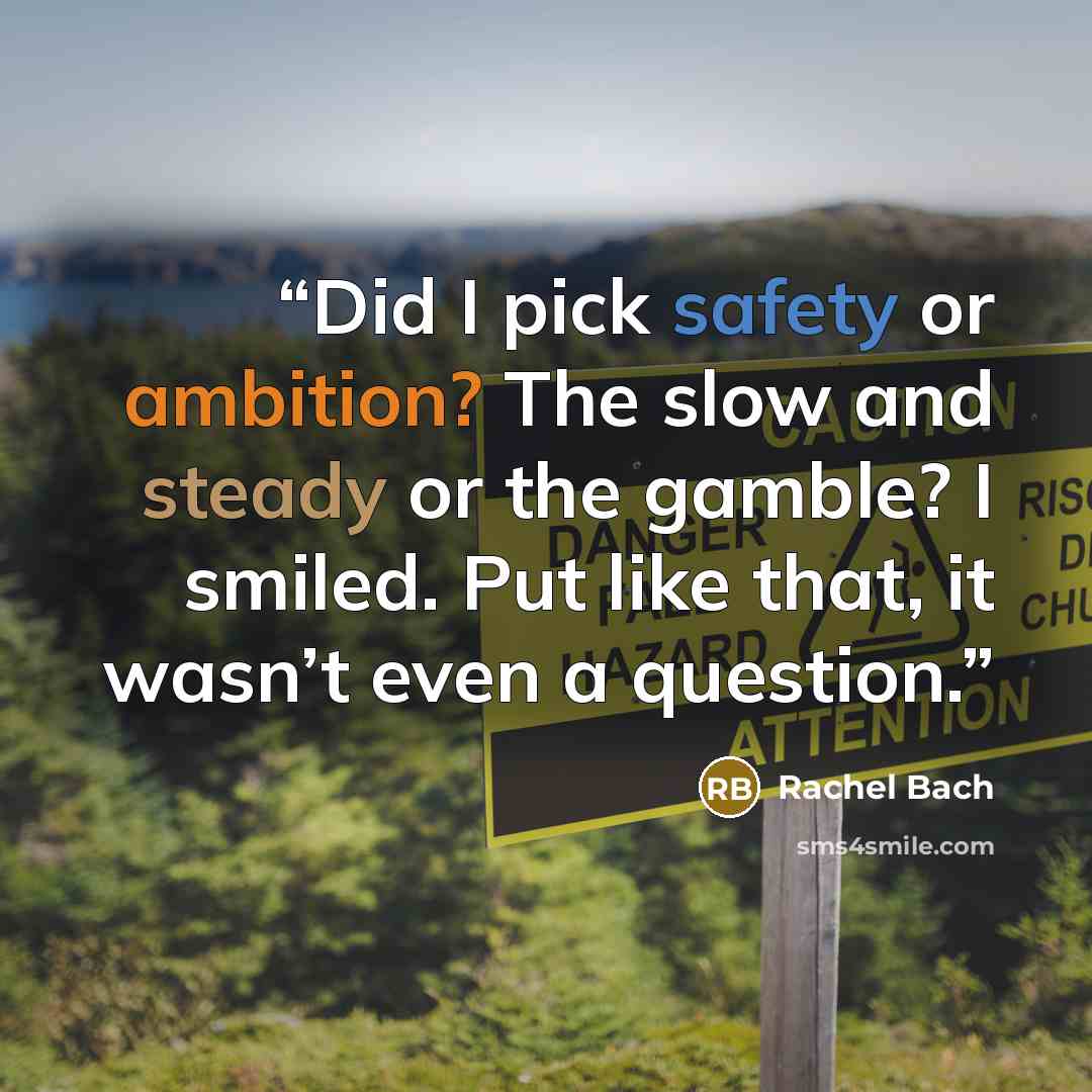 “Did I pick safety or ambition? The slow and steady or the gamble? I smiled. Put like that, it wasn’t even a question.” quote by Rachel Bach