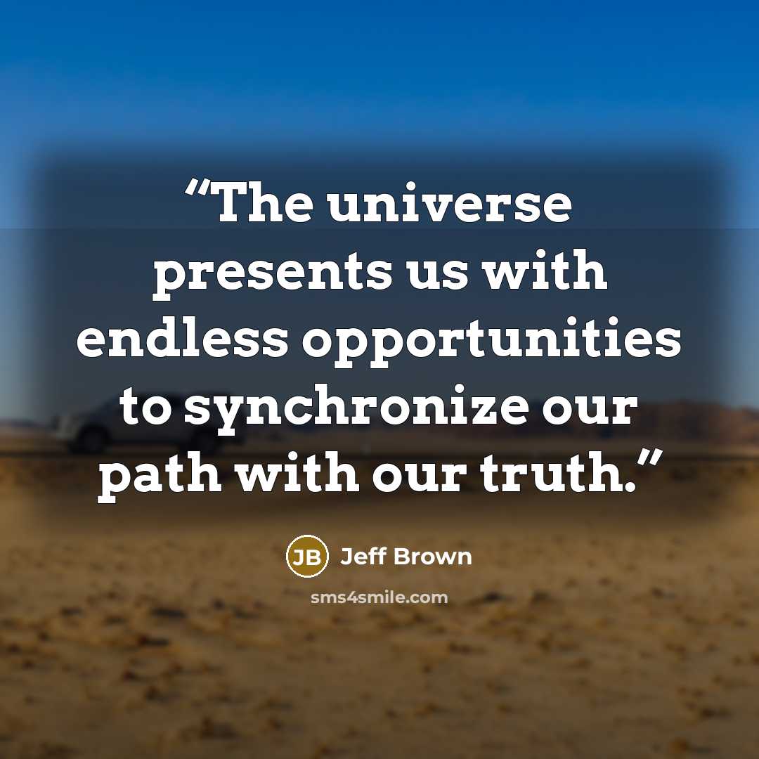 “The universe presents us with endless opportunities to synchronize our path with our truth.” quote by Jeff Brown