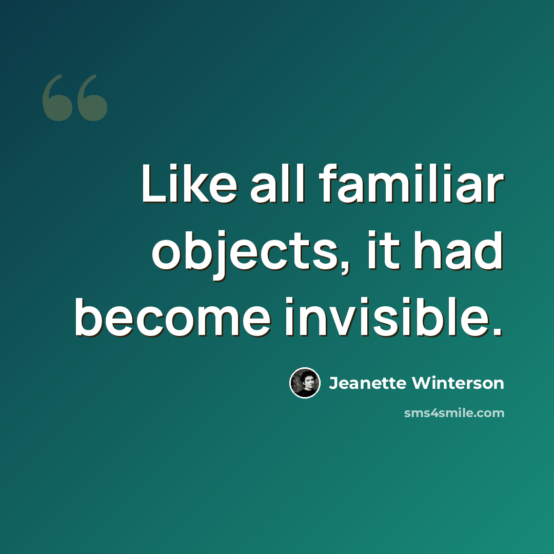 “Like all familiar objects, it had become invisible.” quote by Jeanette Winterson