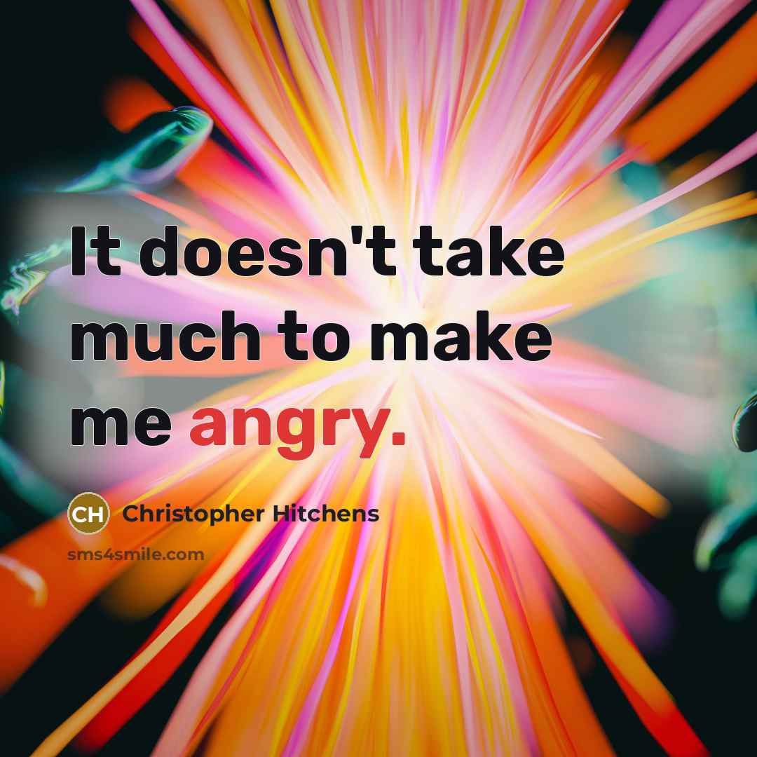 “It doesn't take much to make me angry.” quote by Christopher Hitchens