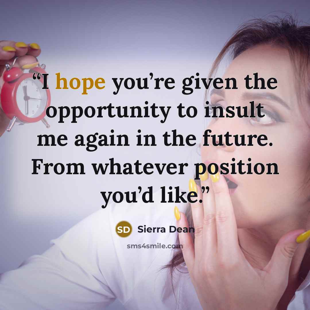 “I hope you’re given the opportunity to insult me again in the future. From whatever position you’d like.” quote by Sierra Dean