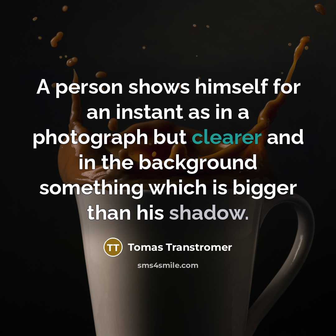 “A person shows himself for an instant as in a photograph but clearer and in the background something which is bigger than his shadow.” quote by Tomas Transtromer