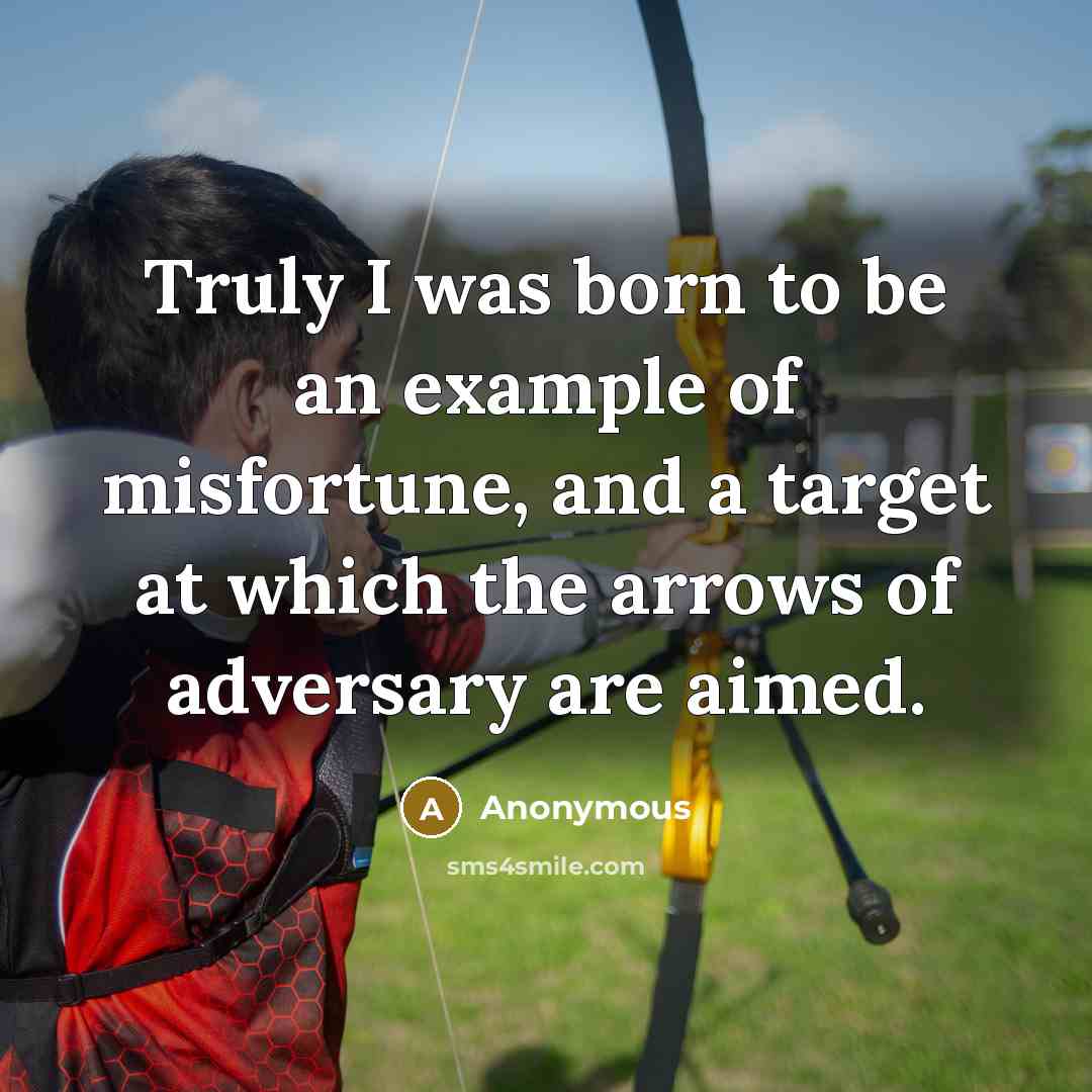 “Truly I was born to be an example of misfortune, and a target at which the arrows of adversary are aimed.” quote by Anonymous