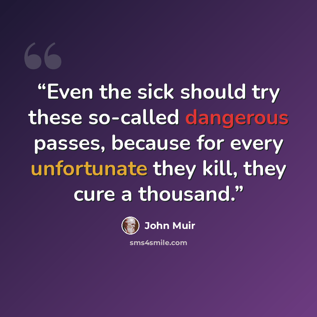 “Even the sick should try these so-called dangerous passes, because for every unfortunate they kill, they cure a thousand.” quote by John Muir
