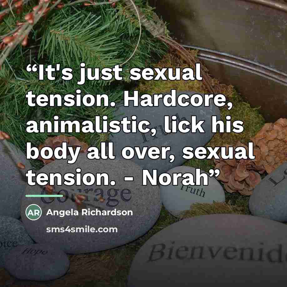“It's just sexual tension. Hardcore, animalistic, lick his body all over, sexual tension. - Norah” quote by Angela Richardson