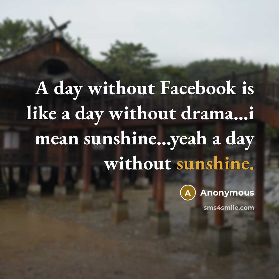 “A day without Facebook is like a day without drama...i mean sunshine...yeah a day without sunshine.” quote by Anonymous