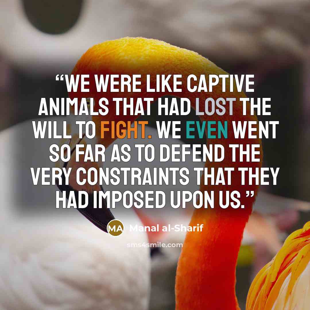 “We were like captive animals that had lost the will to fight. We even went so far as to defend the very constraints that they had imposed upon us.” quote by Manal al-Sharif