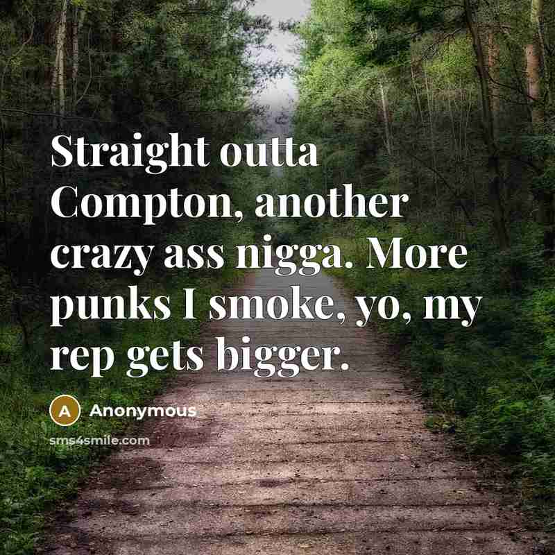“Straight outta Compton, another crazy ass nigga. More punks I smoke, yo, my rep gets bigger.” quote by Anonymous