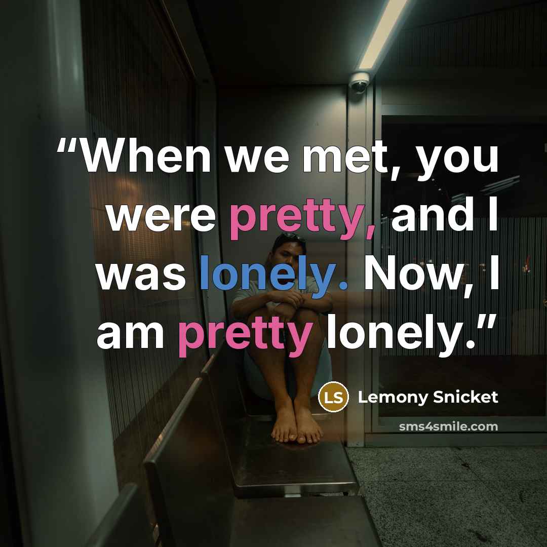 “When we met, you were pretty, and I was lonely. Now, I am pretty lonely.” quote by Lemony Snicket