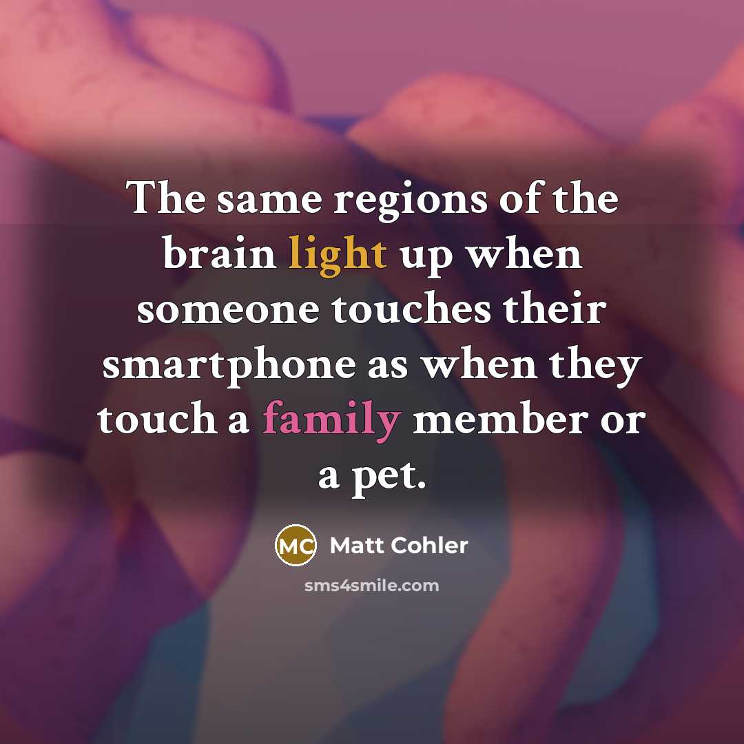 “The same regions of the brain light up when someone touches their smartphone as when they touch a family member or a pet.” quote by Matt Cohler