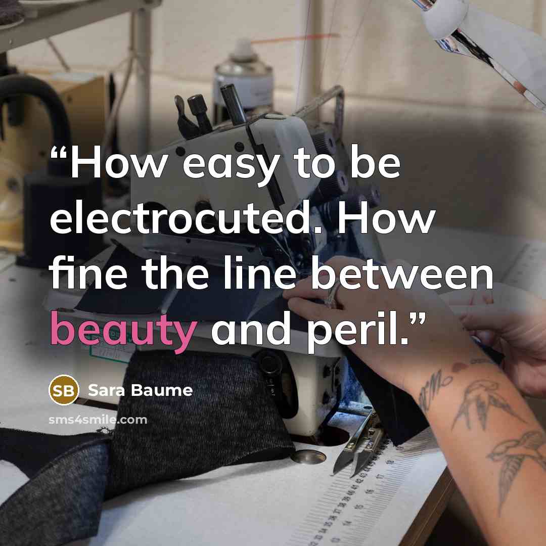 “How easy to be electrocuted. How fine the line between beauty and peril.” quote by Sara Baume