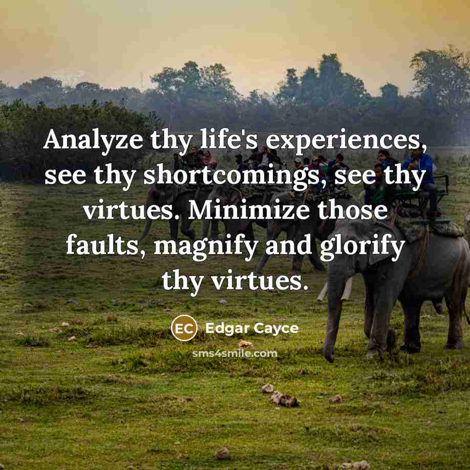 “Analyze thy life's experiences, see thy shortcomings, see thy virtues. Minimize those faults, magnify and glorify thy virtues.” quote by Edgar Cayce
