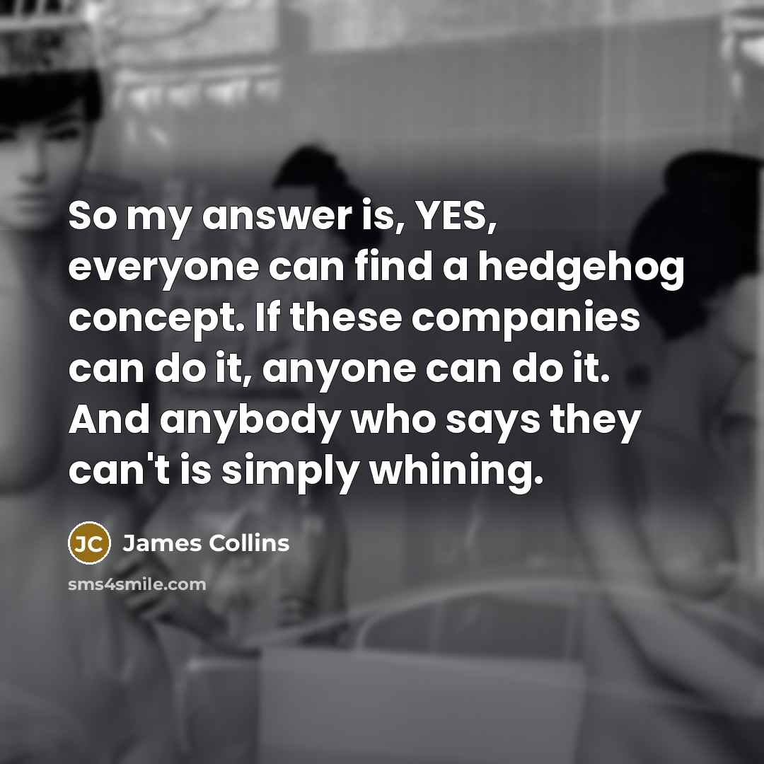“So my answer is, YES, everyone can find a hedgehog concept. If these companies can do it, anyone can do it. And anybody who says they can't is simply whining.” quote by James Collins