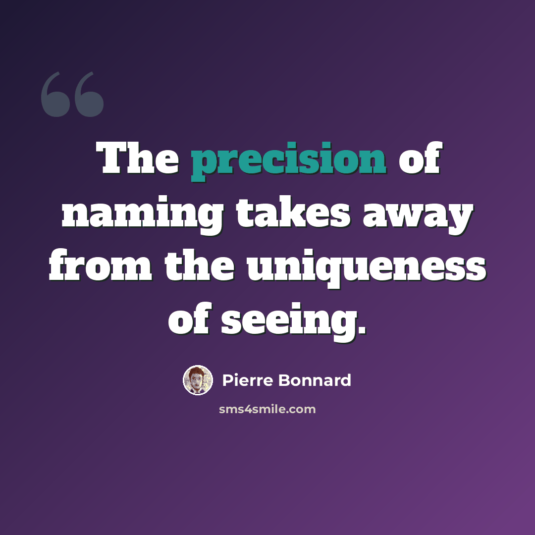 “The precision of naming takes away from the uniqueness of seeing.” quote by Pierre Bonnard