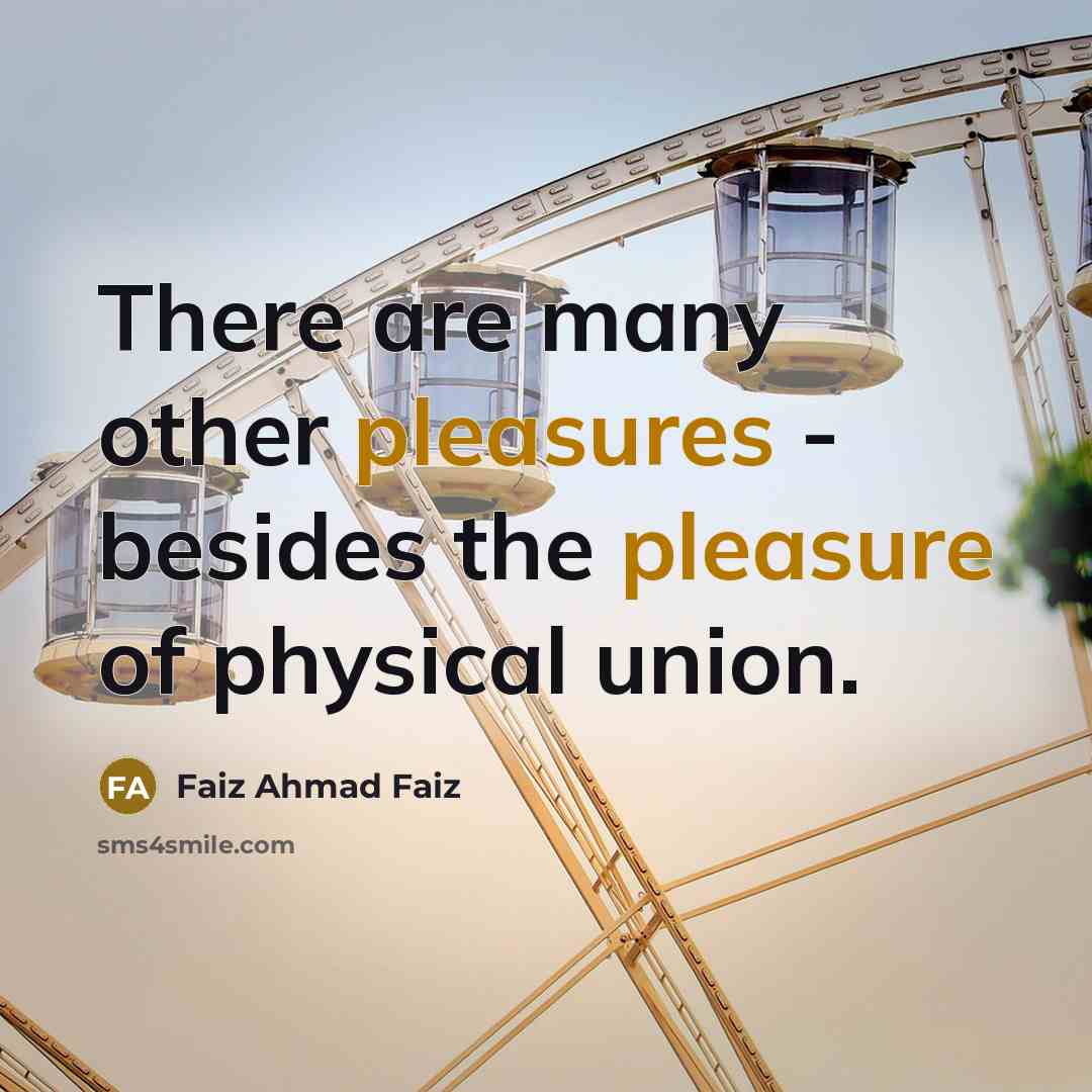 “There are many other pleasures - besides the pleasure of physical union.” quote by Faiz Ahmad Faiz