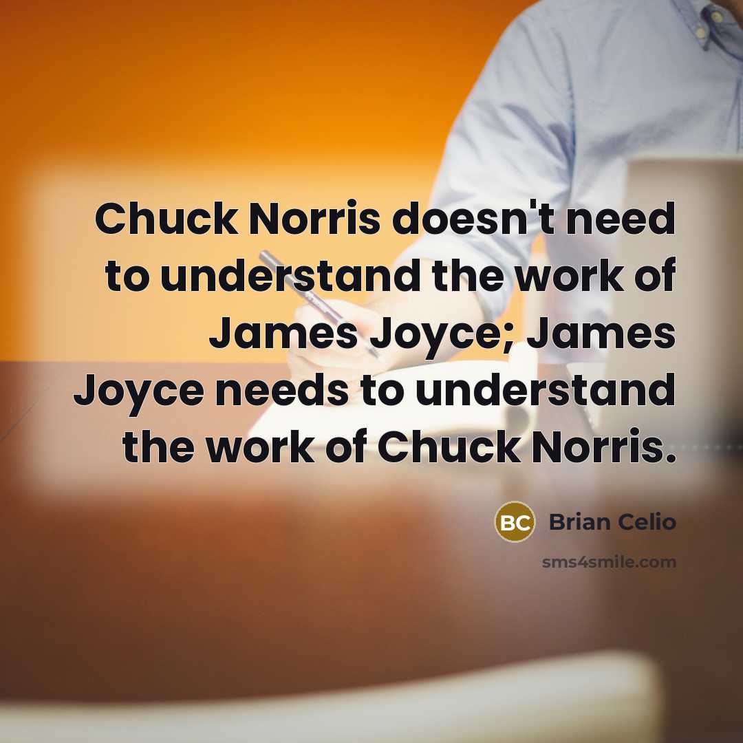 “Chuck Norris doesn't need to understand the work of James Joyce; James Joyce needs to understand the work of Chuck Norris.” quote by Brian Celio