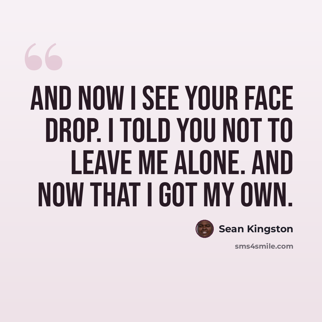 “And now I see your face drop. I told you not to leave me alone. And now that I got my own.” quote by Sean Kingston