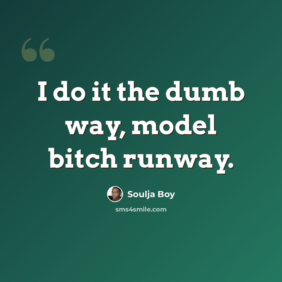 “I do it the dumb way, model bitch runway.” quote by Soulja Boy