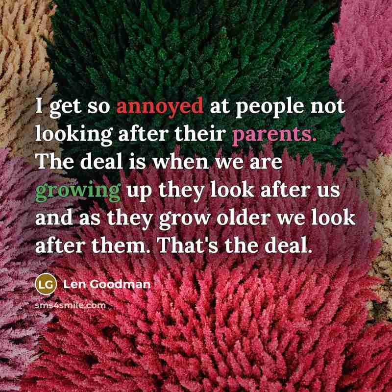 “I get so annoyed at people not looking after their parents. The deal is when we are growing up they look after us and as they grow older we look after them. That's the deal.” quote by Len Goodman