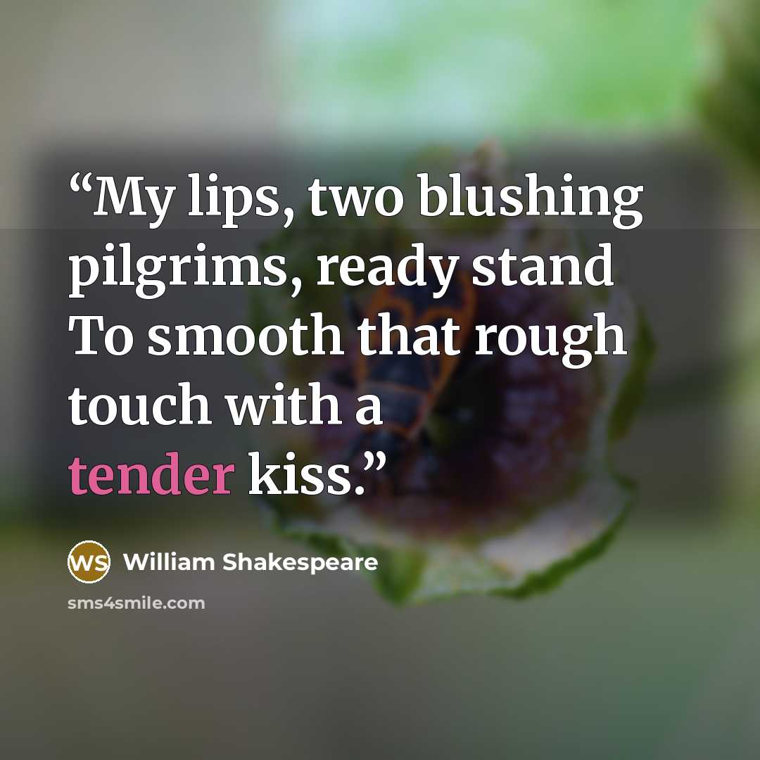 “My lips, two blushing pilgrims, ready stand To smooth that rough touch with a tender kiss.” quote by William Shakespeare