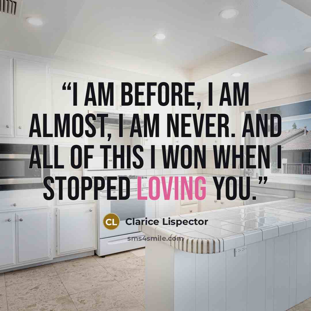 “I am before, I am almost, I am never. And all of this I won when I stopped loving you.” quote by Clarice Lispector