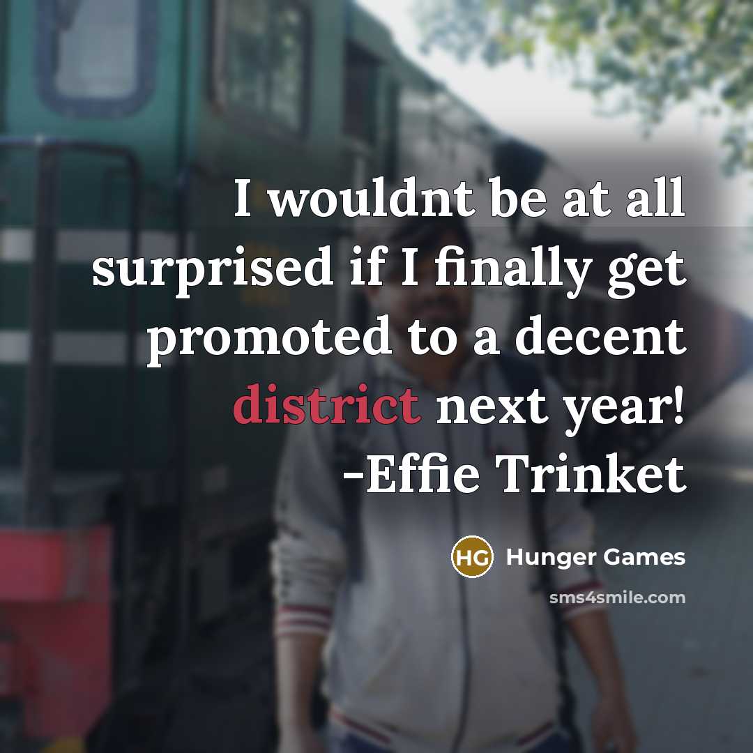 “I wouldnt be at all surprised if I finally get promoted to a decent district next year! -Effie Trinket” quote by Hunger Games