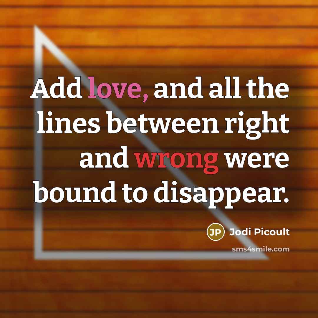 “Add love, and all the lines between right and wrong were bound to disappear.” quote by Jodi Picoult