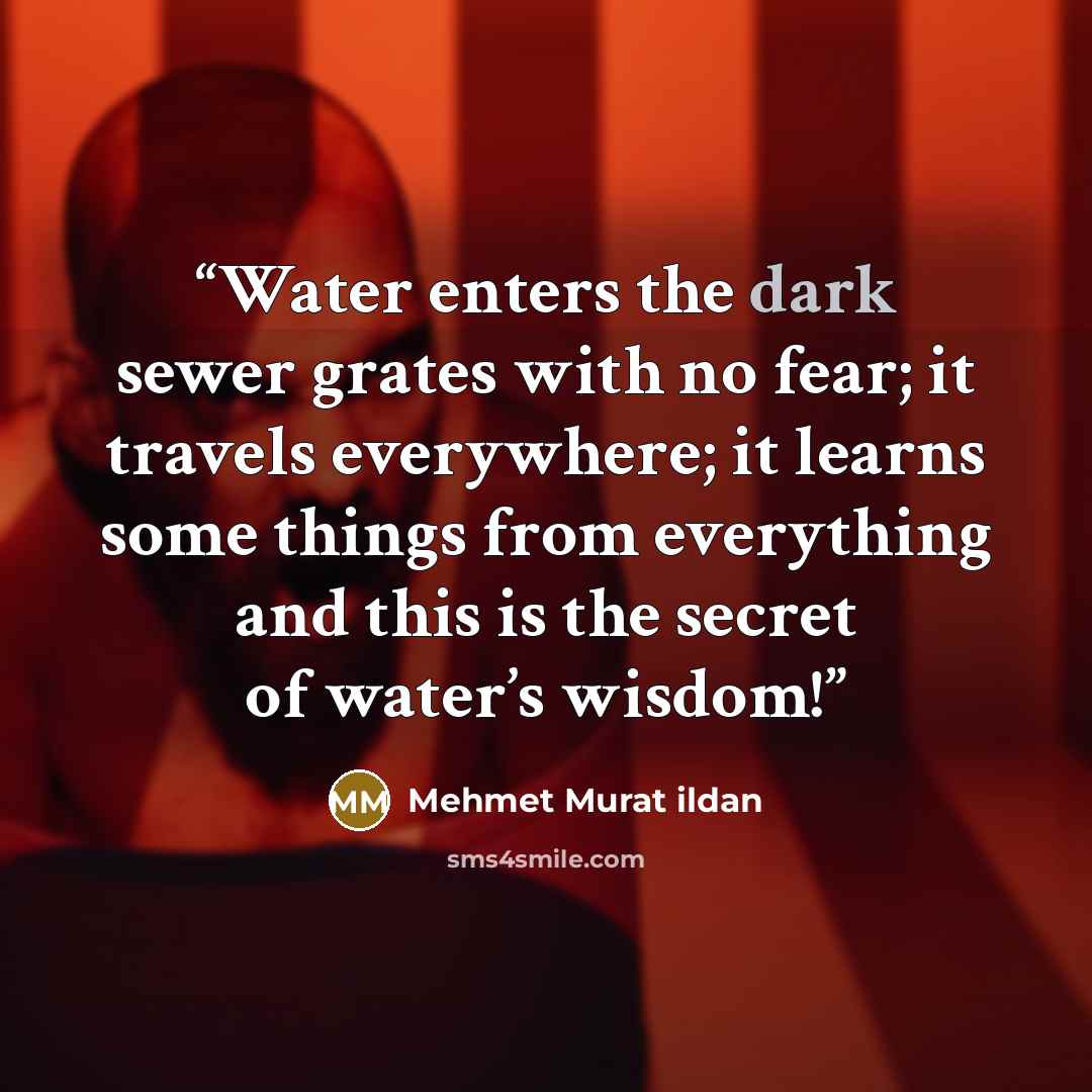 “Water enters the dark sewer grates with no fear; it travels everywhere; it learns some things from everything and this is the secret of water’s wisdom!” quote by Mehmet Murat ildan