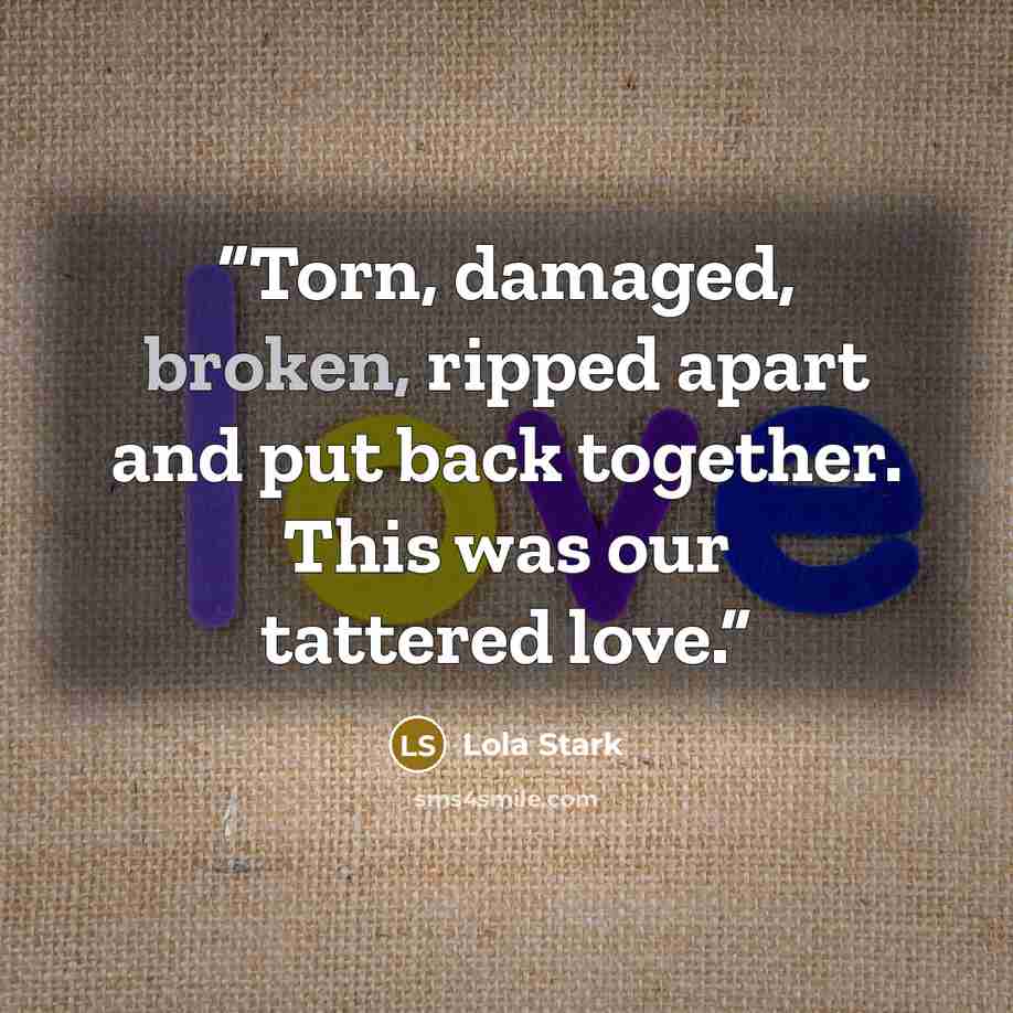 “Torn, damaged, broken, ripped apart and put back together. This was our tattered love.” quote by Lola Stark