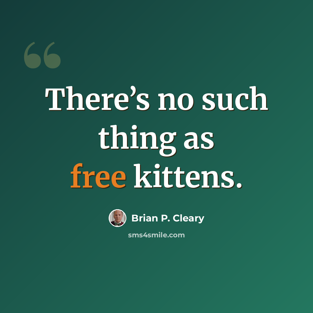 “There’s no such thing as free kittens.” quote by Brian P. Cleary