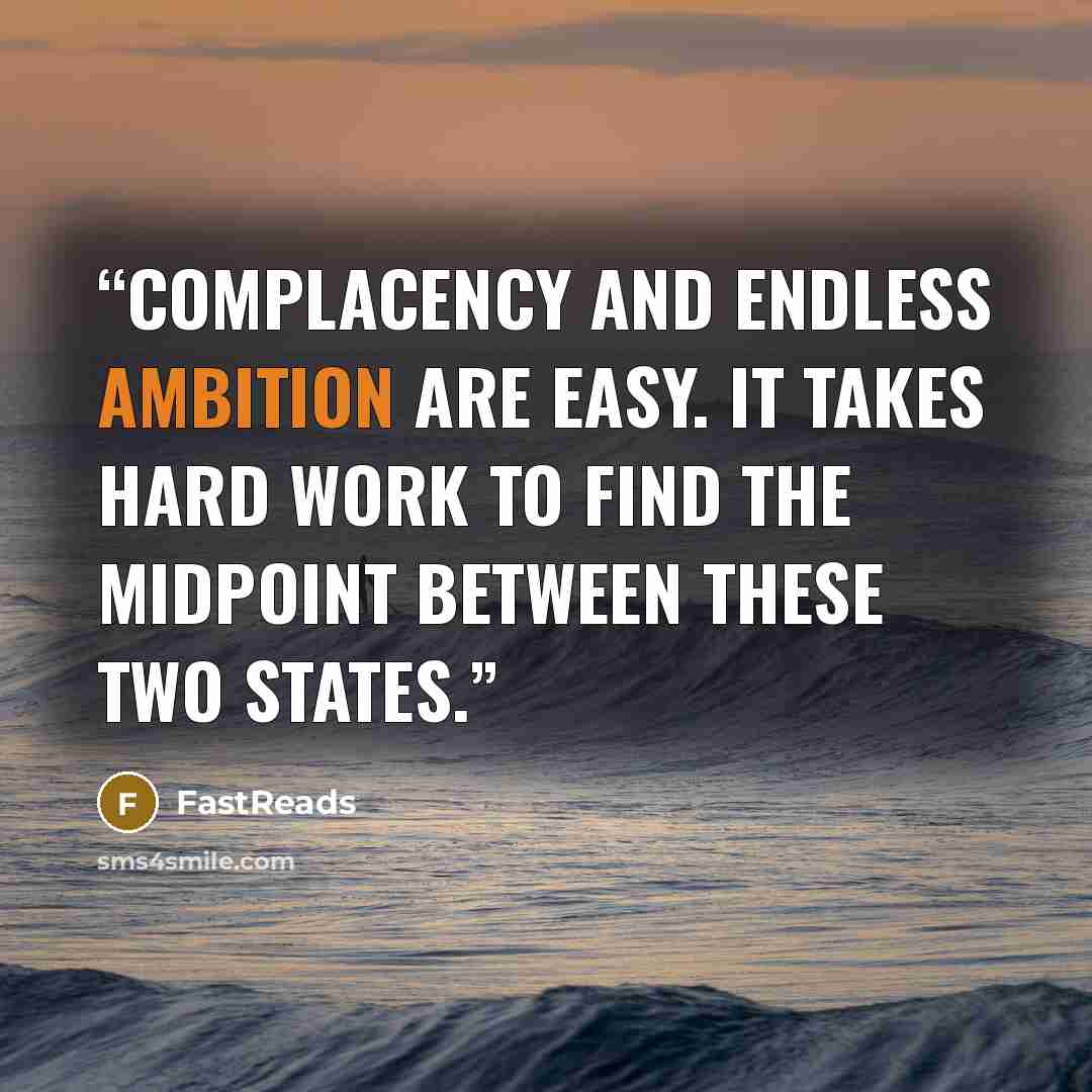“Complacency and endless ambition are easy. It takes hard work to find the midpoint between these two states.” quote by FastReads