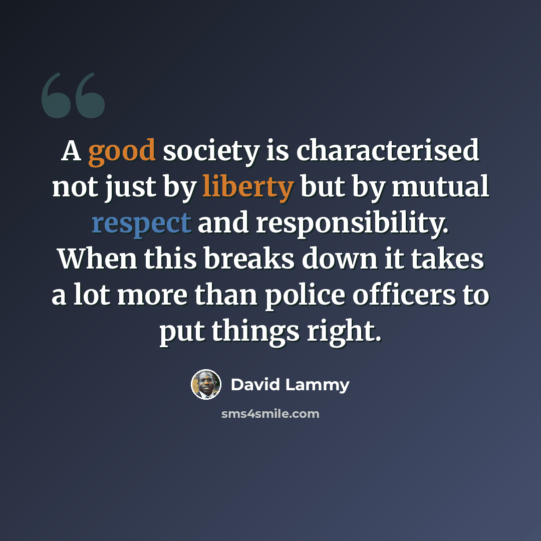 “A good society is characterised not just by liberty but by mutual respect and responsibility. When this breaks down it takes a lot more than police officers to put things right.” quote by David Lammy