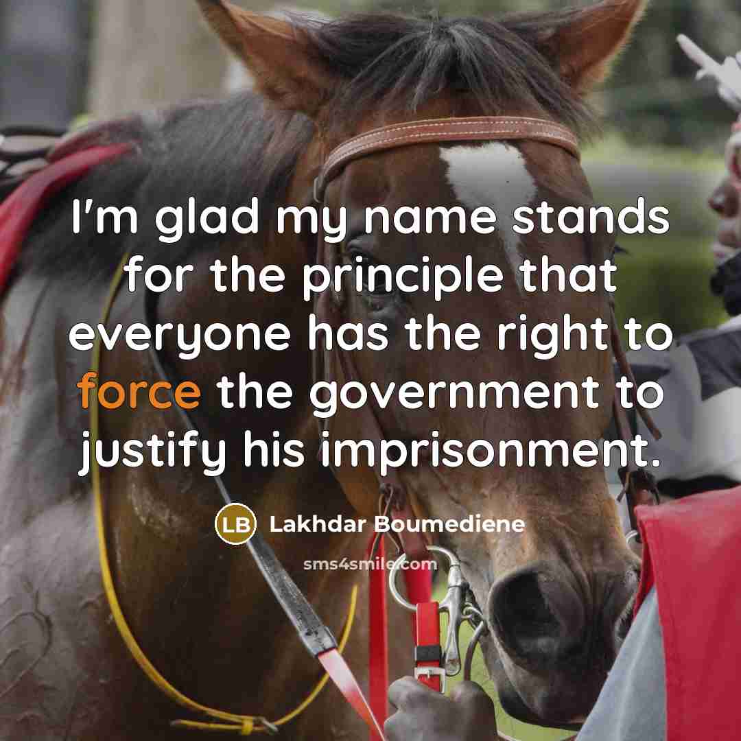“I'm glad my name stands for the principle that everyone has the right to force the government to justify his imprisonment.” quote by Lakhdar Boumediene