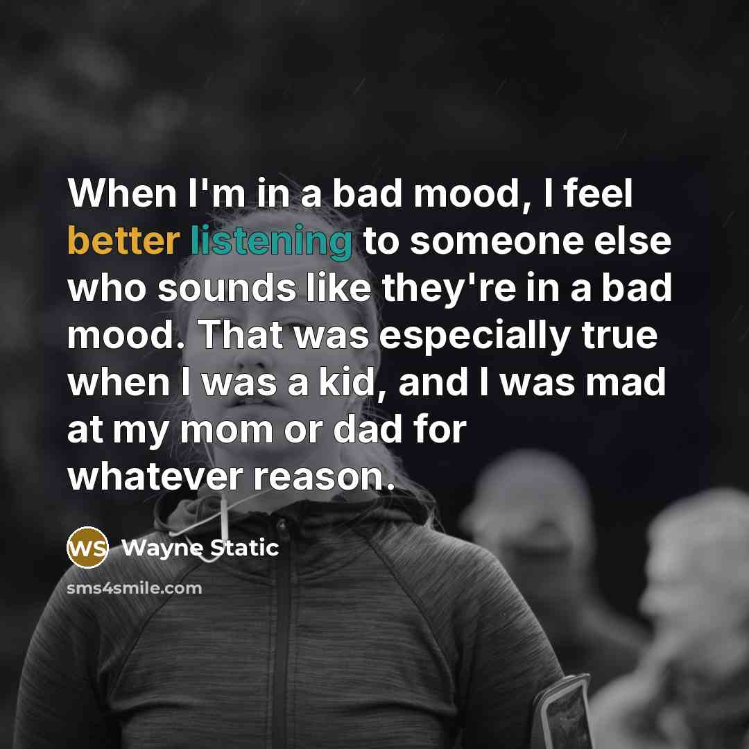 “When I'm in a bad mood, I feel better listening to someone else who sounds like they're in a bad mood. That was especially true when I was a kid, and I was mad at my mom or dad for whatever reason.” quote by Wayne Static