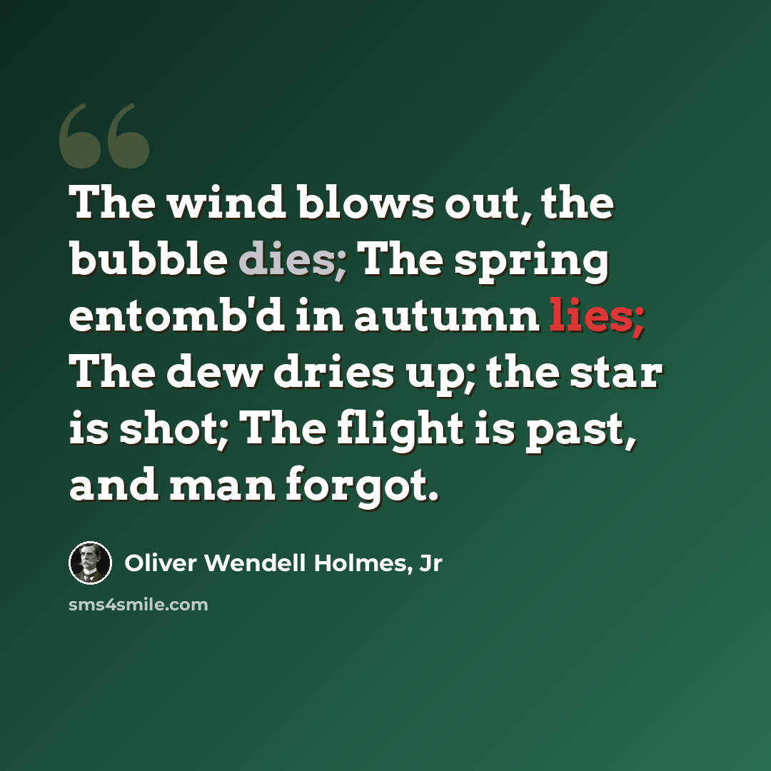 “The wind blows out, the bubble dies; The spring entomb'd in autumn lies; The dew dries up; the star is shot; The flight is past, and man forgot.” quote by Oliver Wendell Holmes, Jr