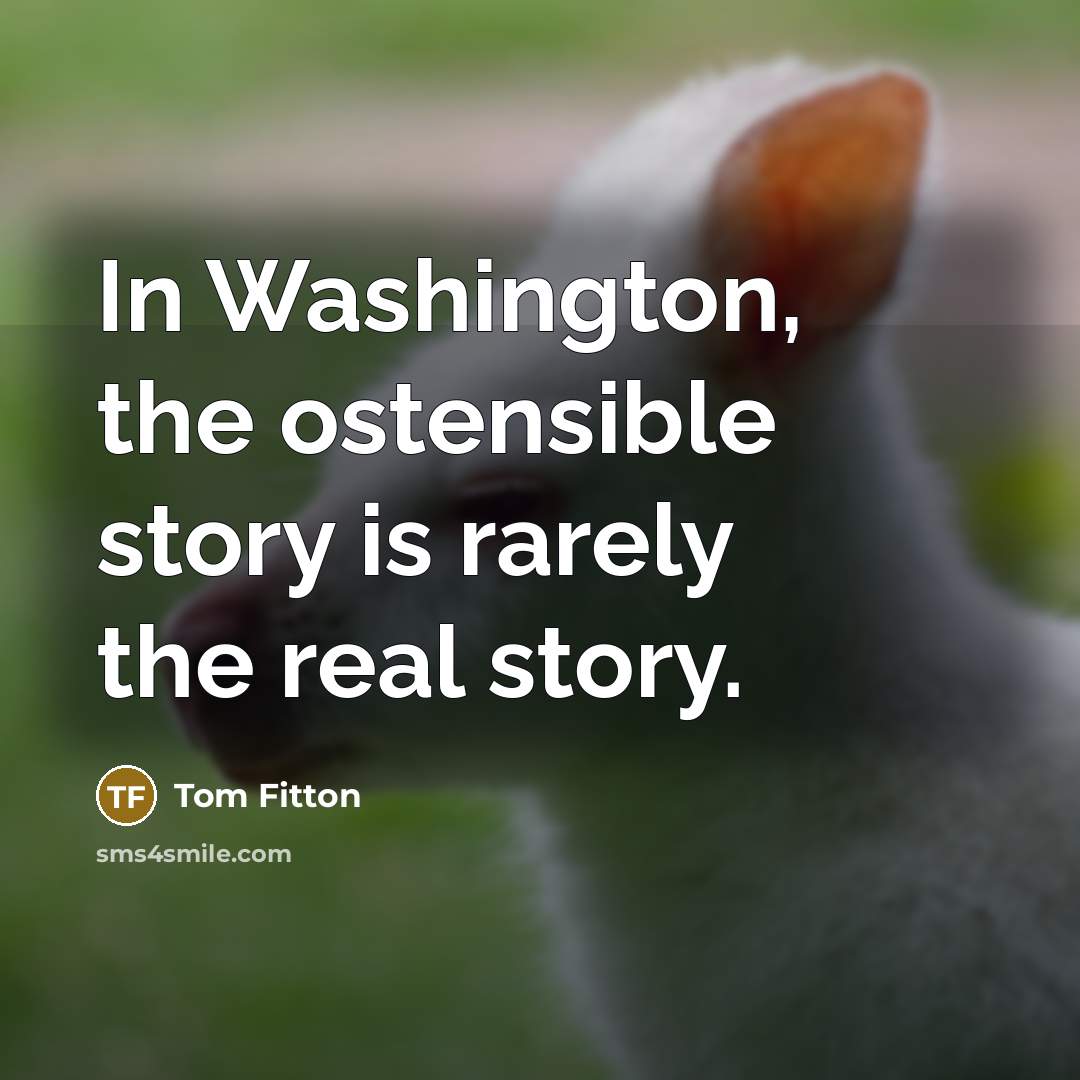 “In Washington, the ostensible story is rarely the real story.” quote by Tom Fitton