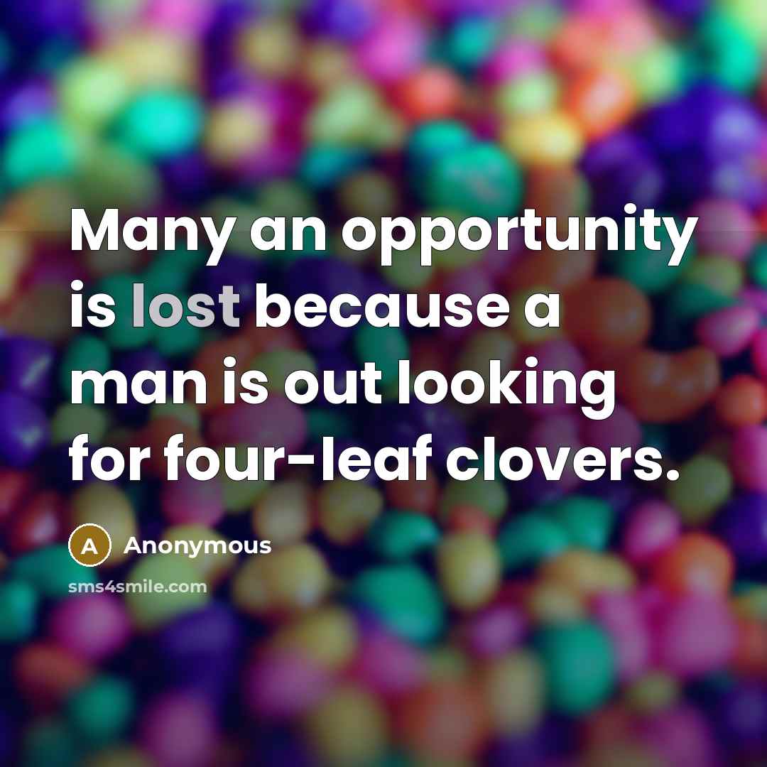 “Many an opportunity is lost because a man is out looking for four-leaf clovers.” quote by Anonymous