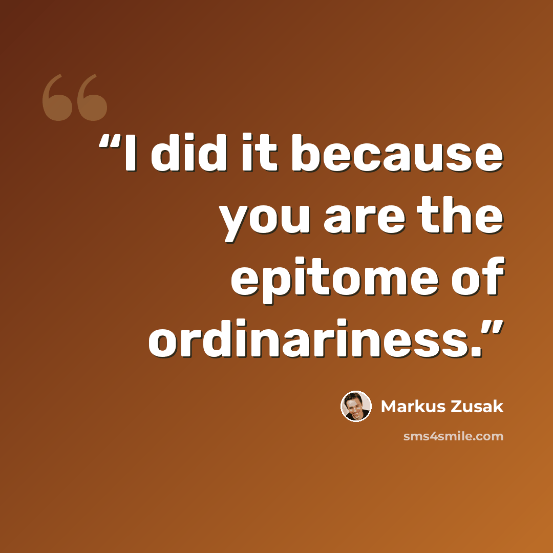 “I did it because you are the epitome of ordinariness.” quote by Markus Zusak