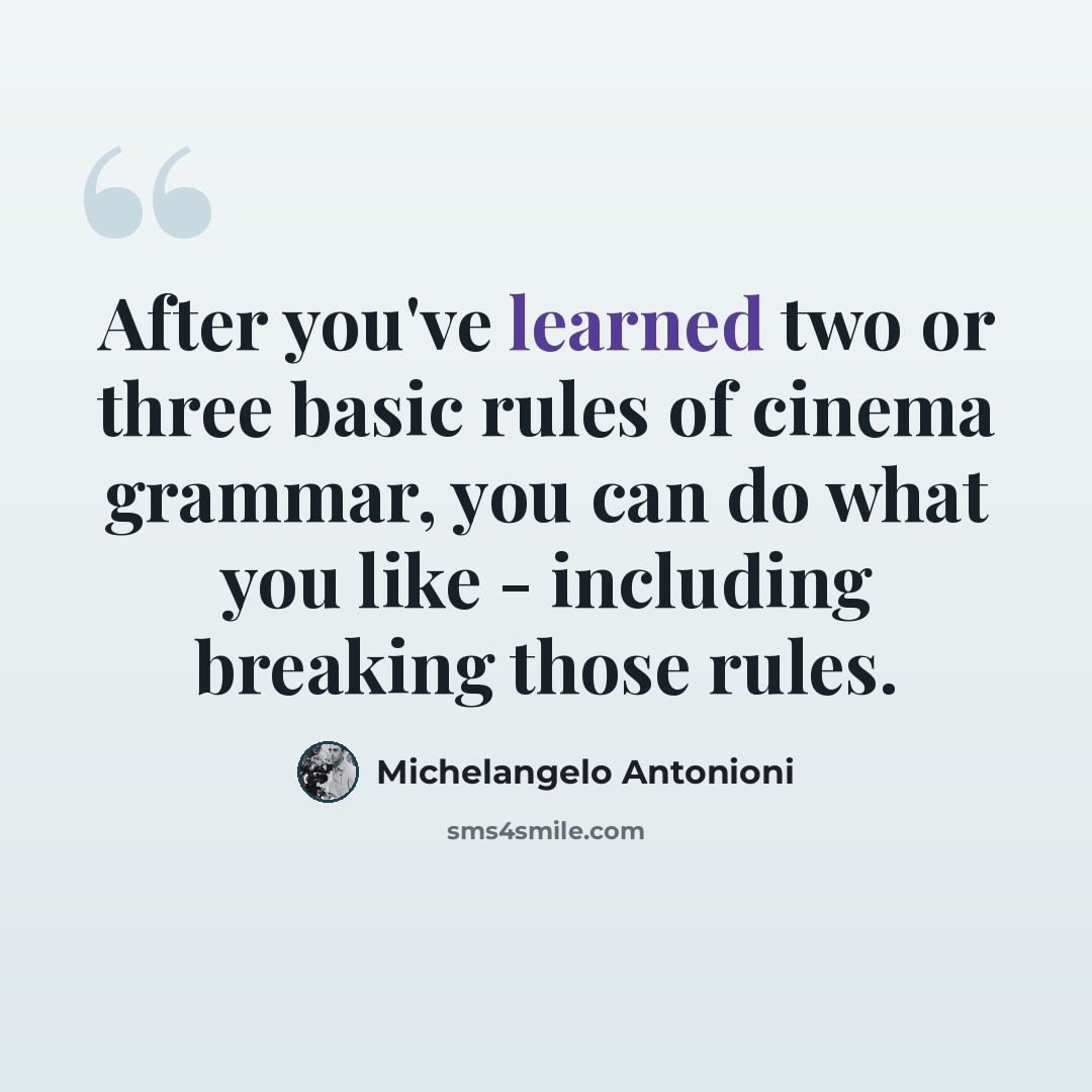 “After you've learned two or three basic rules of cinema grammar, you can do what you like - including breaking those rules.” quote by Michelangelo Antonioni