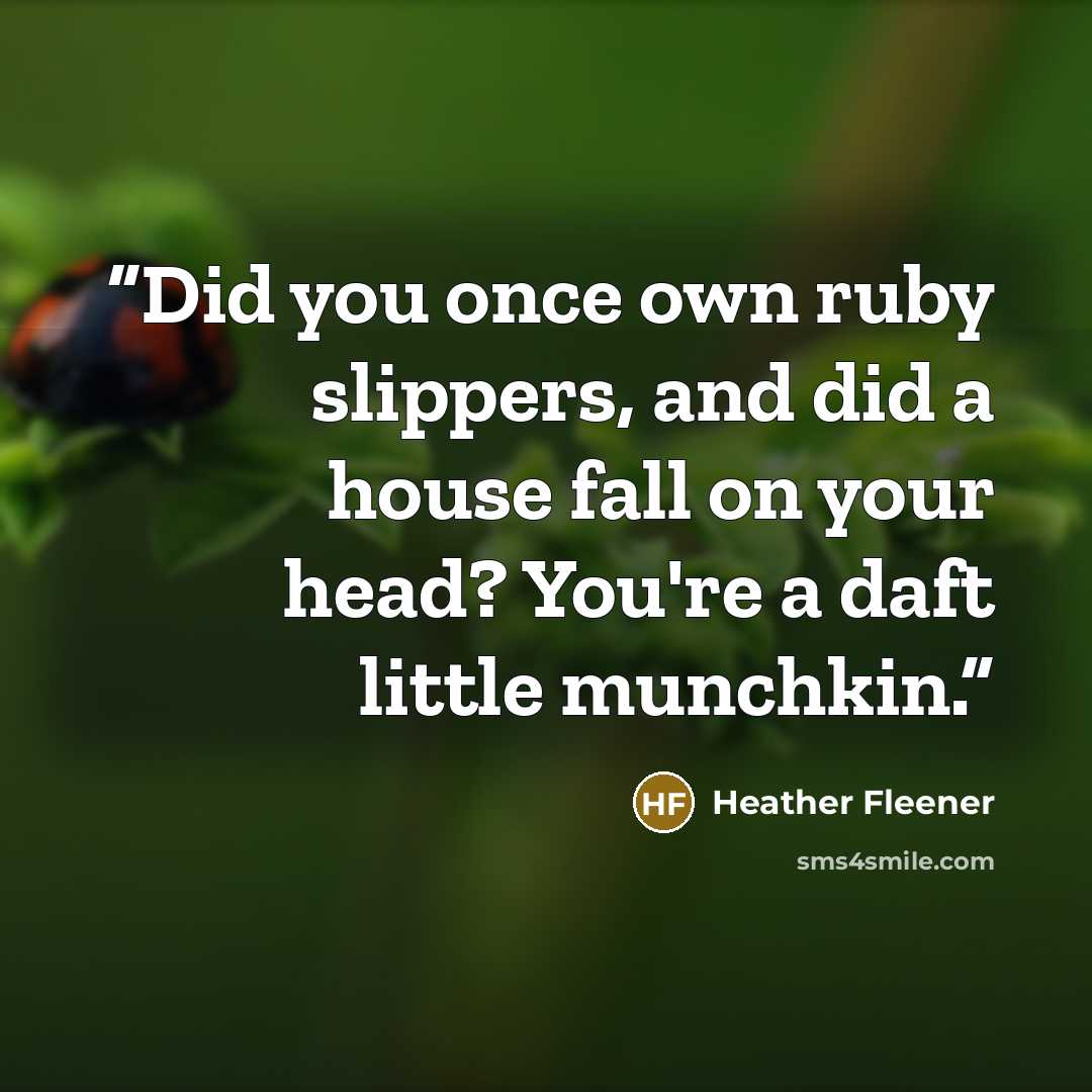 “Did you once own ruby slippers, and did a house fall on your head? You're a daft little munchkin.” quote by Heather Fleener