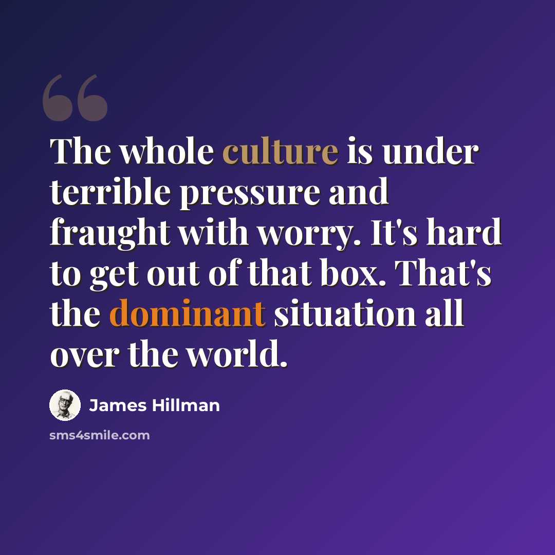 “The whole culture is under terrible pressure and fraught with worry. It's hard to get out of that box. That's the dominant situation all over the world.” quote by James Hillman