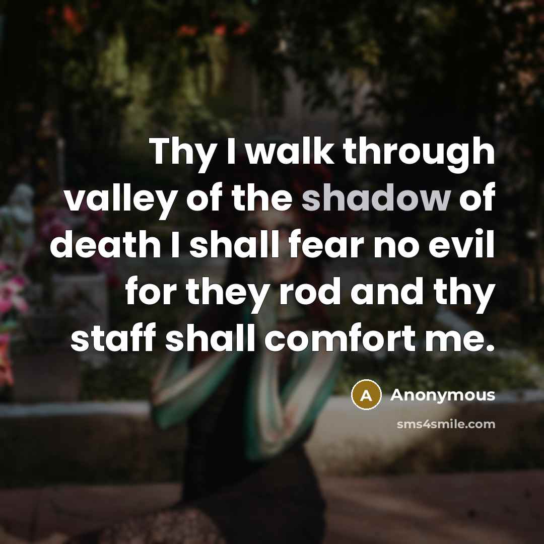“Thy I walk through valley of the shadow of death I shall fear no evil for they rod and thy staff shall comfort me.” quote by Anonymous