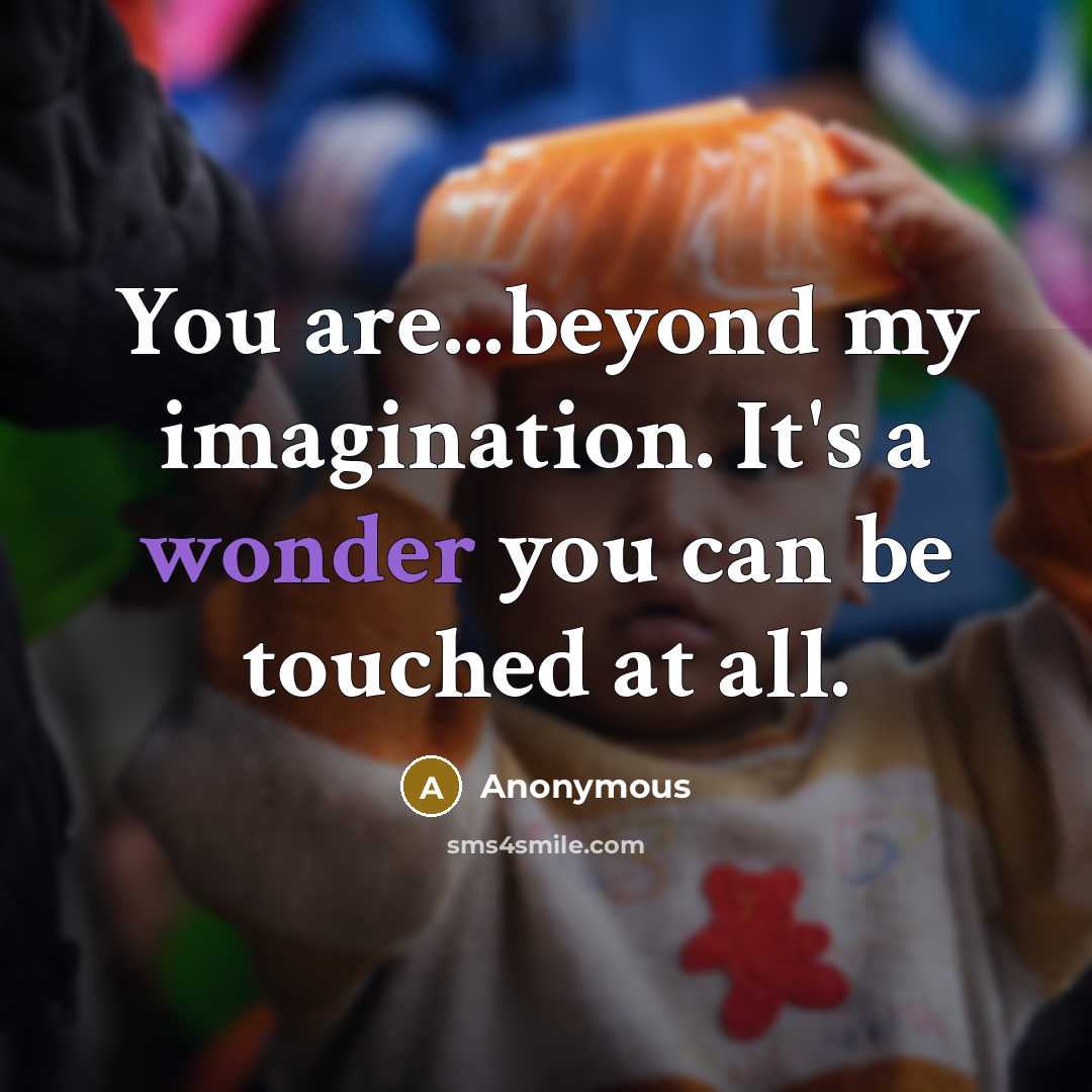 “You are...beyond my imagination. It's a wonder you can be touched at all.” quote by Anonymous