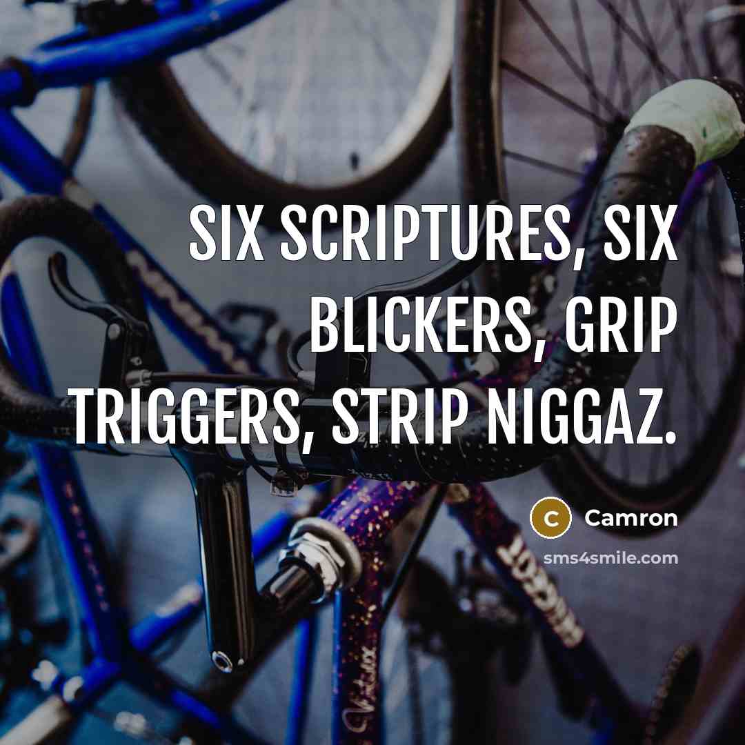 “Six scriptures, six blickers, grip triggers, strip niggaz.” quote by Camron